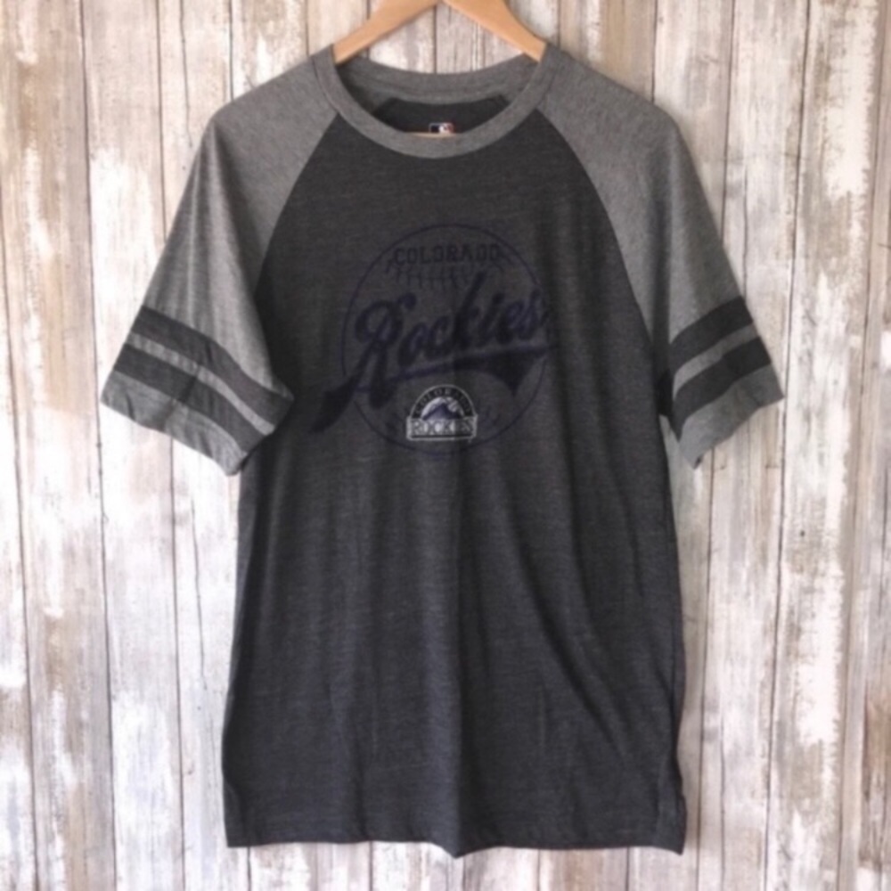 Colorado Rockies Raglan Tee Mens XXL Gray Stripe Sleeve MLB Shirt